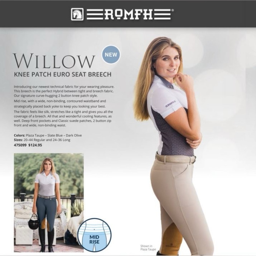 Romfh ladies 44R Willow knee patch grey